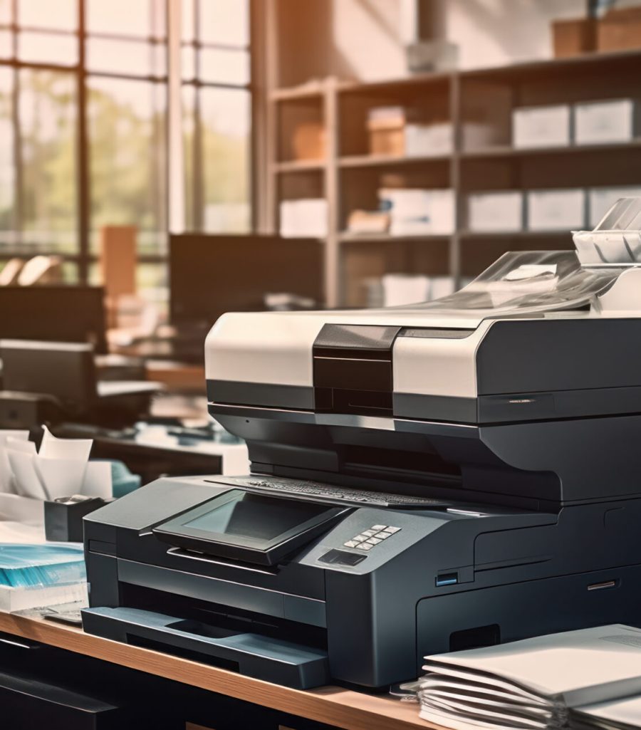 A printer in an office setting, ready for the day's work.